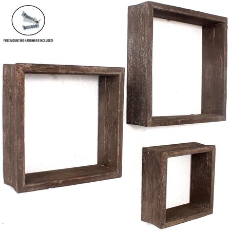 Square Espresso Reclaimed Wood Open Box Shelve - Set Of 3